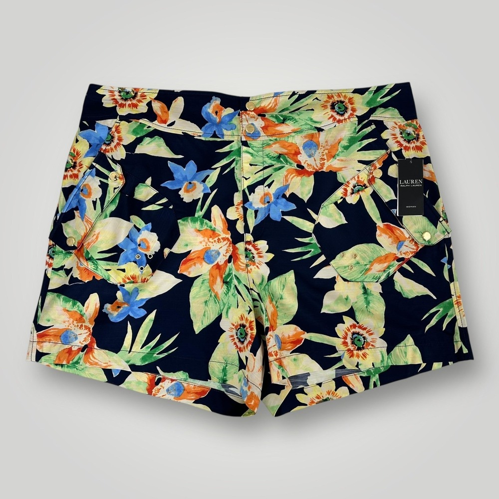 NEW Lauren Ralph Lauren Shorts Womens 16W Navy Floral Tropical Print Casual $145